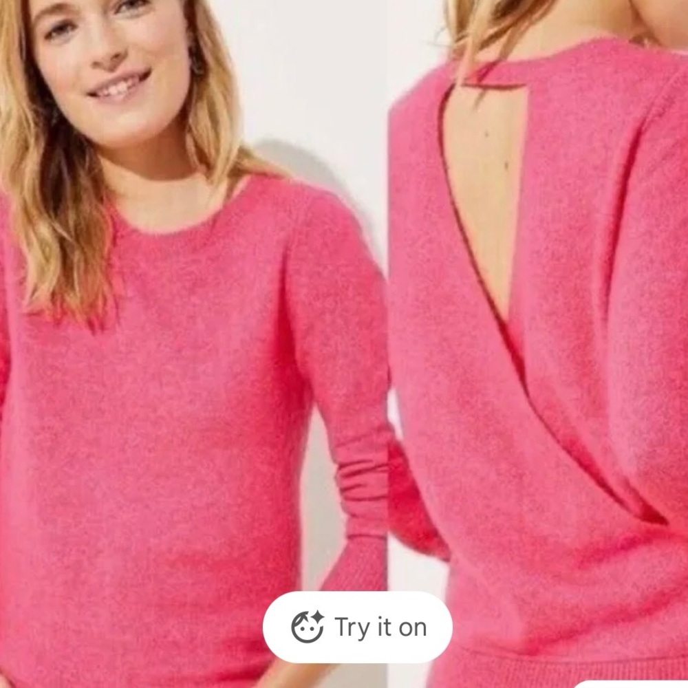 Loft pink crossover bar open back sweater size small